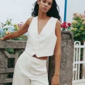 NWT! Zara‎ White Tailored Vest Suit Top Jacket Preppy Old Money Academia Size S